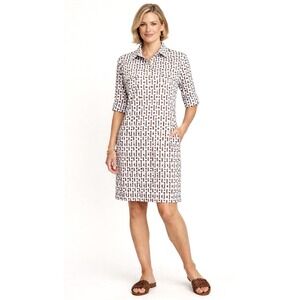 J. McLaughlin Lawrence Catalina Cloth Geometric Shirt Dress Brown Green SZ L